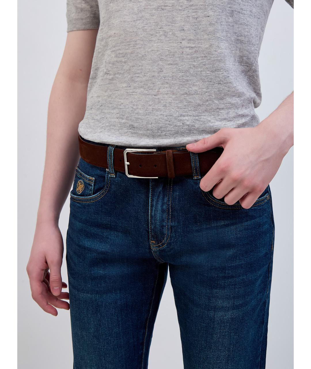 SANTONI Коричневый замшевый ремень, фото 2