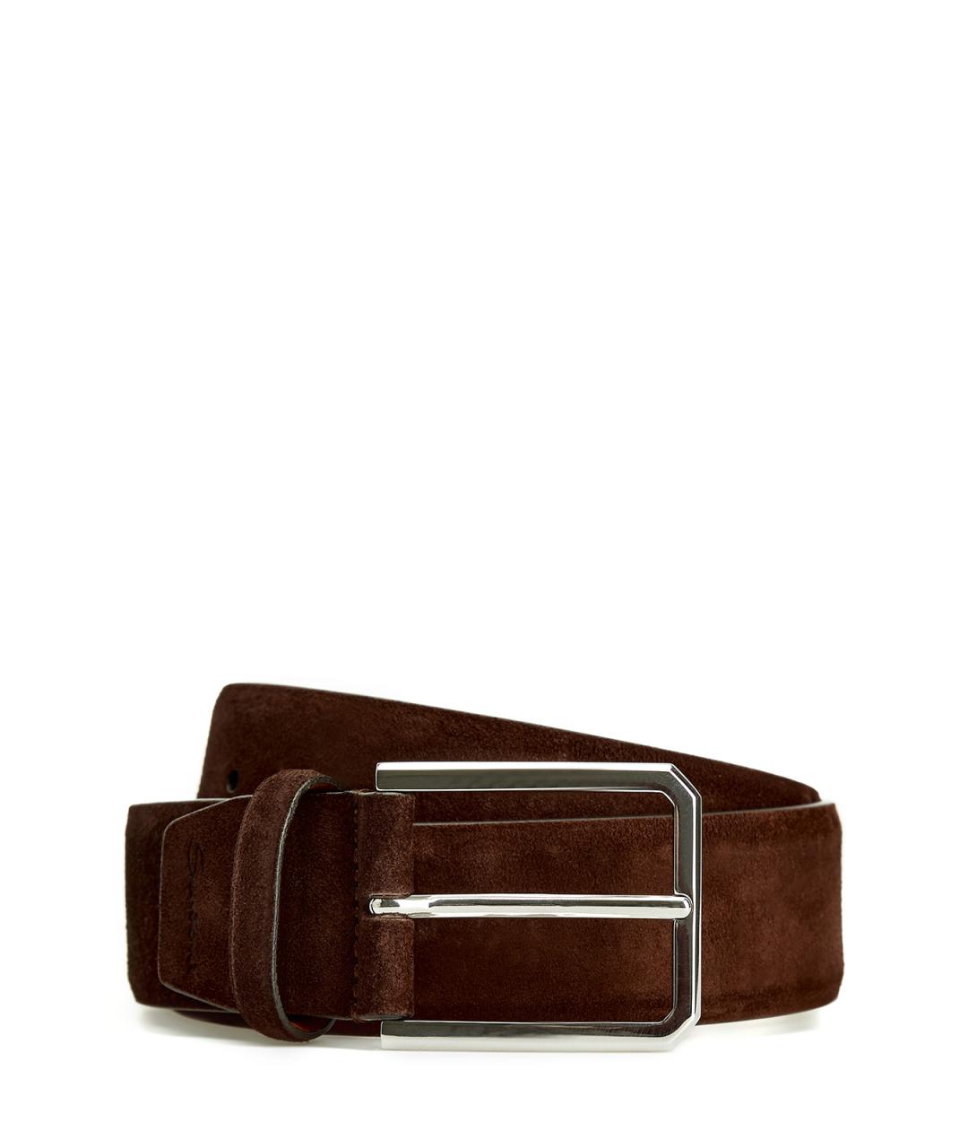 SANTONI Коричневый замшевый ремень, фото 1