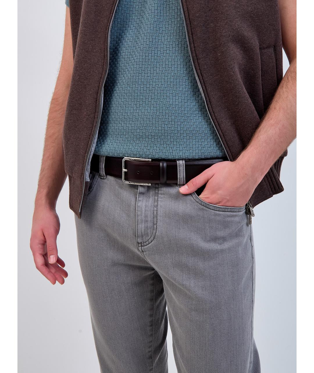 SANTONI Коричневый кожаный ремень, фото 2