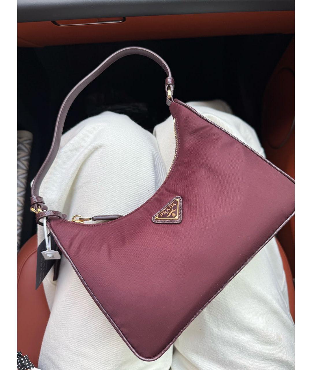 PRADA Бордовая тканевая сумка с короткими ручками, фото 6