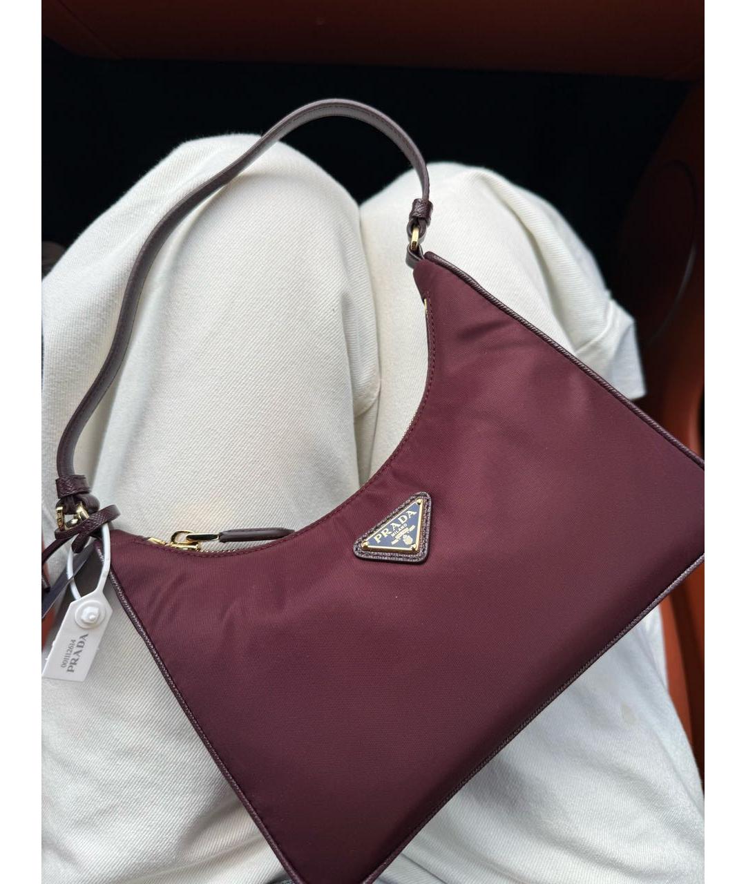 PRADA Бордовая тканевая сумка с короткими ручками, фото 2