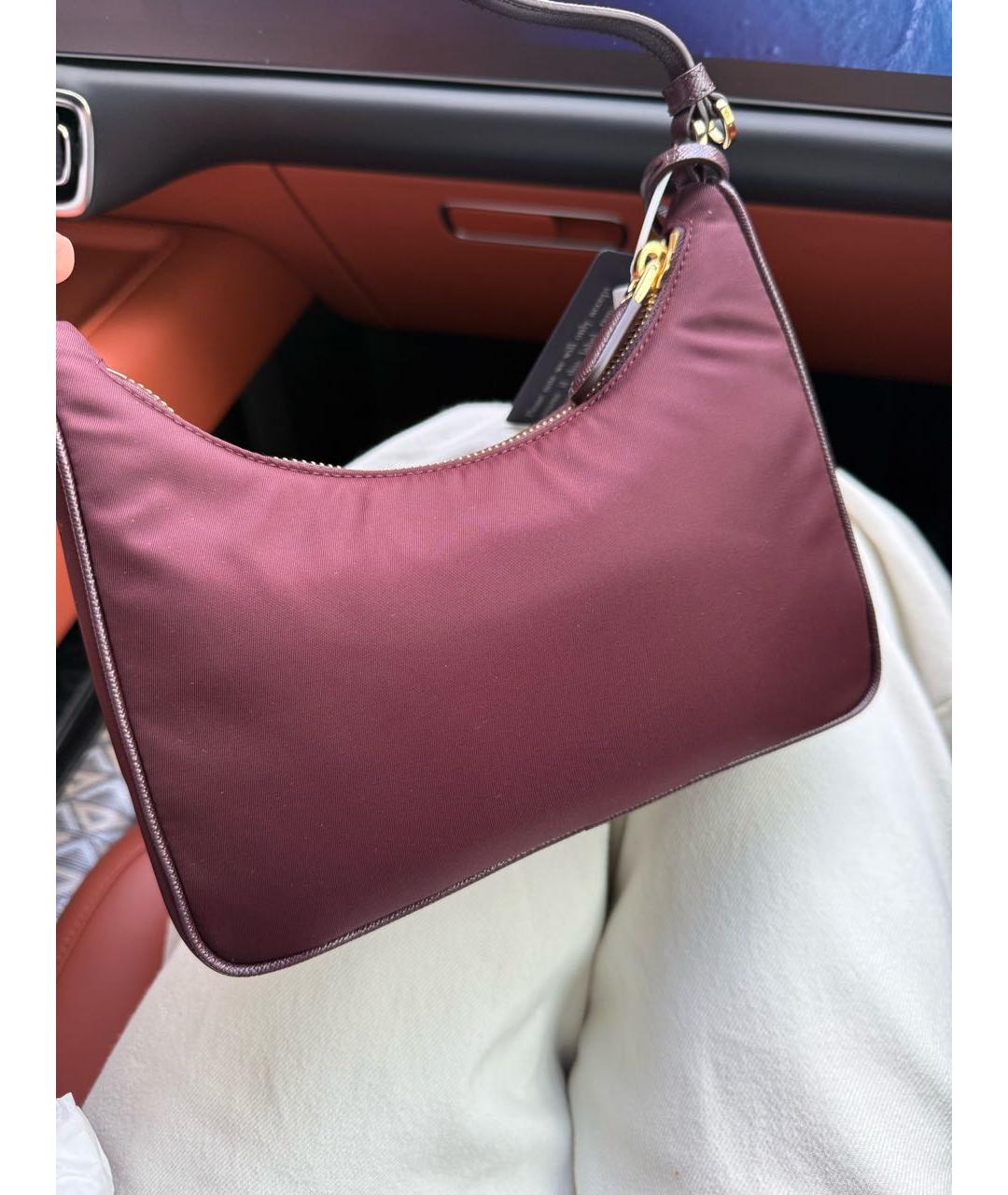 PRADA Бордовая тканевая сумка с короткими ручками, фото 7