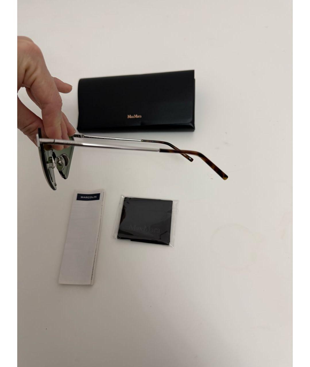 SPORTMAX Серебряные металлические солнцезащитные очки, фото 4