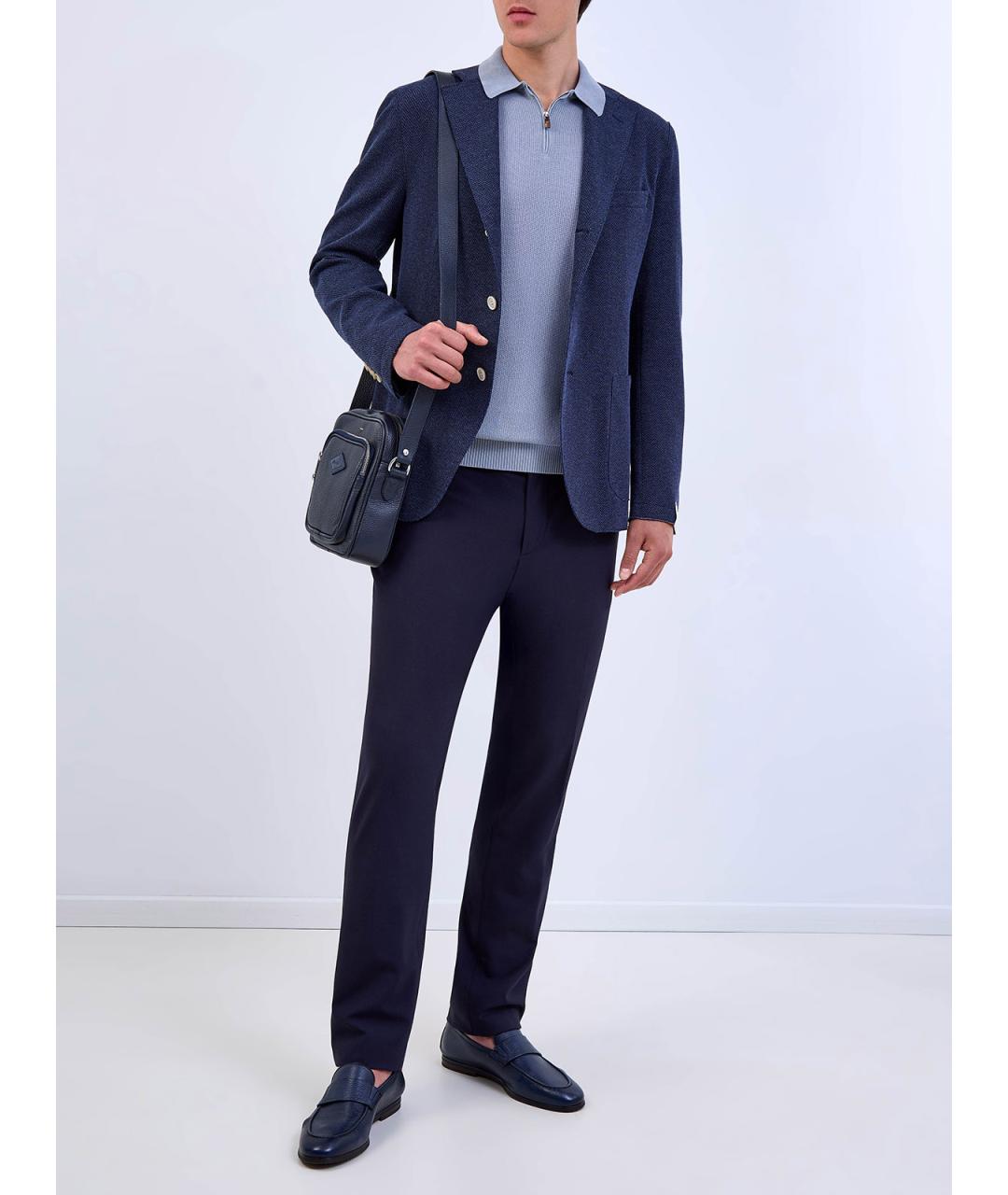 ELEVENTY Темно-синие шерстяные повседневные брюки, фото 2