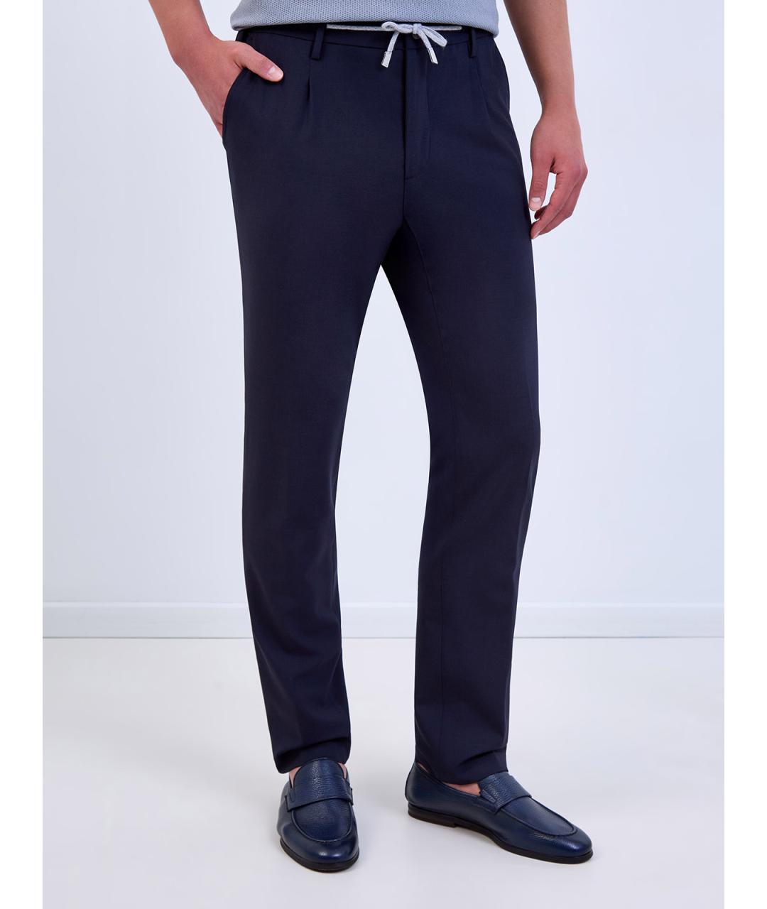 ELEVENTY Темно-синие шерстяные повседневные брюки, фото 3