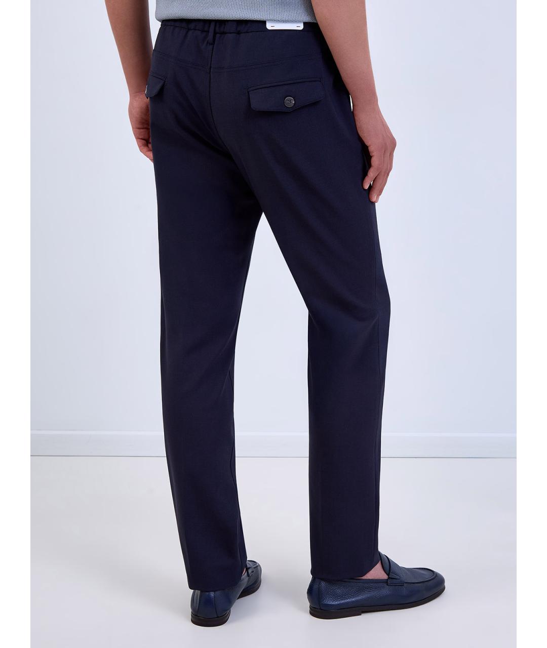 ELEVENTY Темно-синие шерстяные повседневные брюки, фото 4