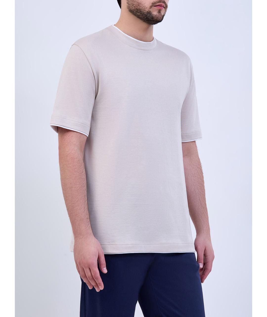 ELEVENTY Бежевая хлопковая футболка, фото 3