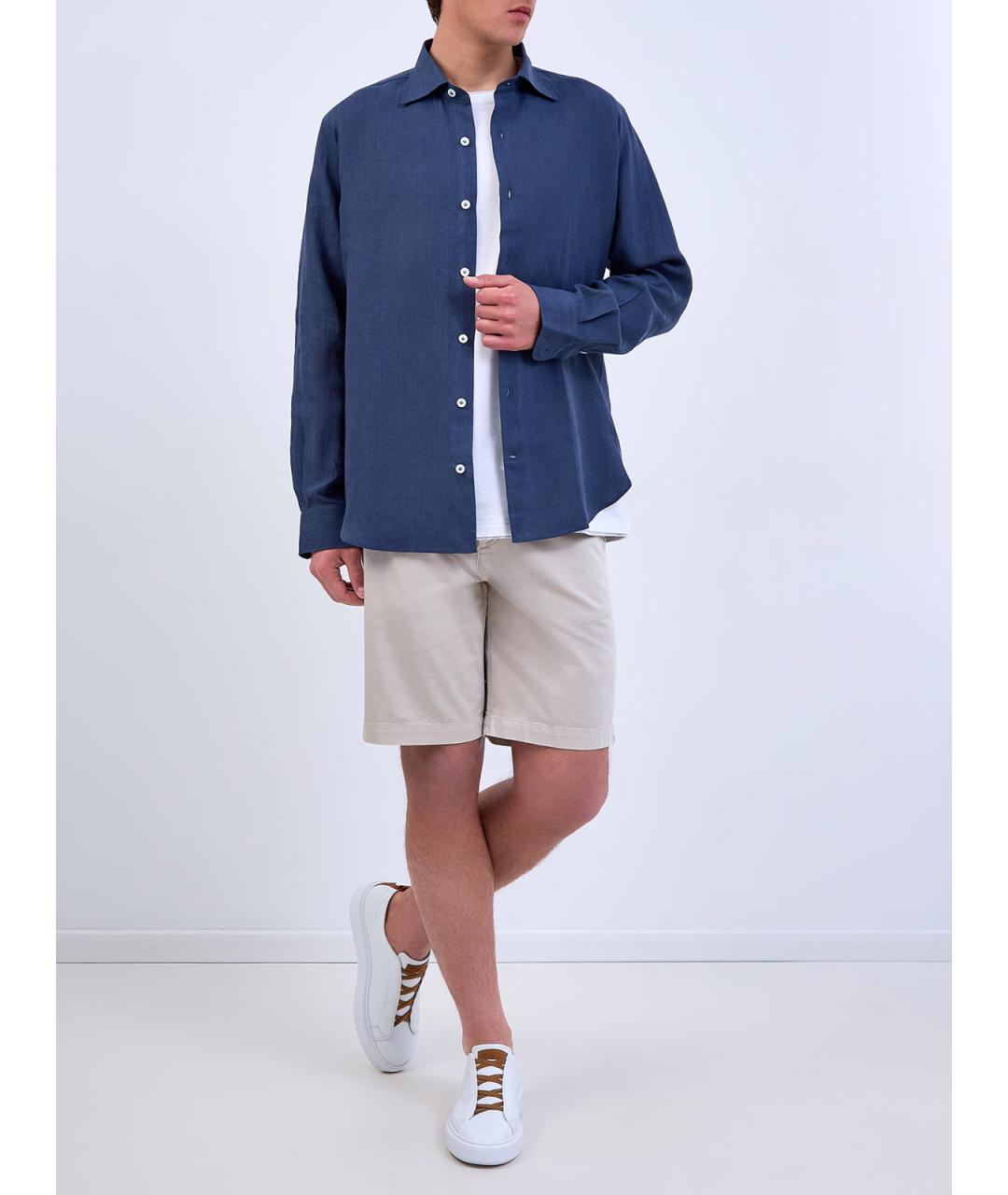 ELEVENTY Синяя льняная кэжуал рубашка, фото 3