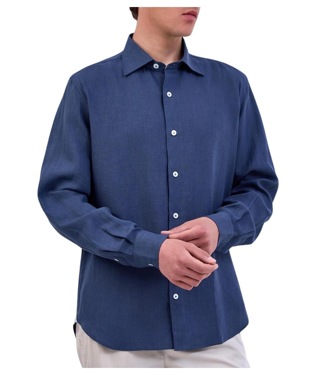 ELEVENTY Синяя льняная кэжуал рубашка, фото 1