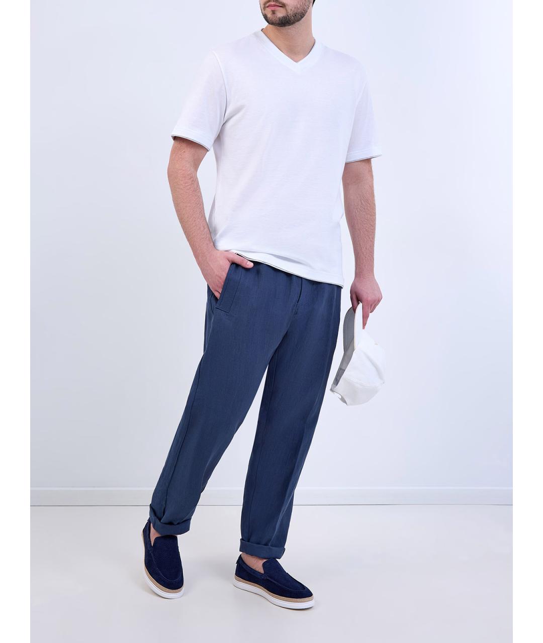 ELEVENTY Синие льняные повседневные брюки, фото 2