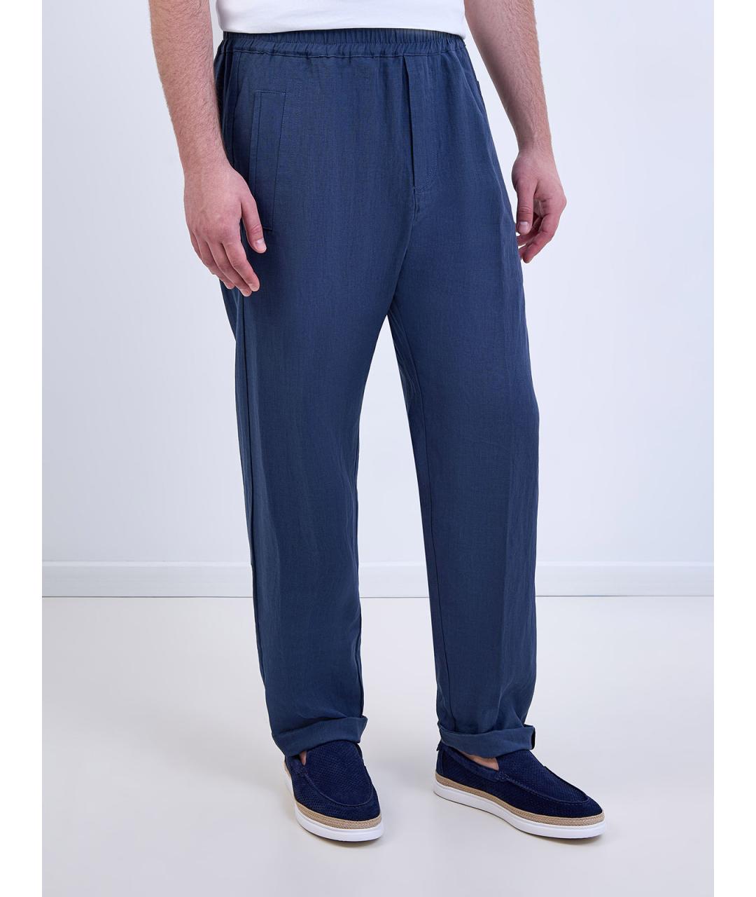 ELEVENTY Синие льняные повседневные брюки, фото 3