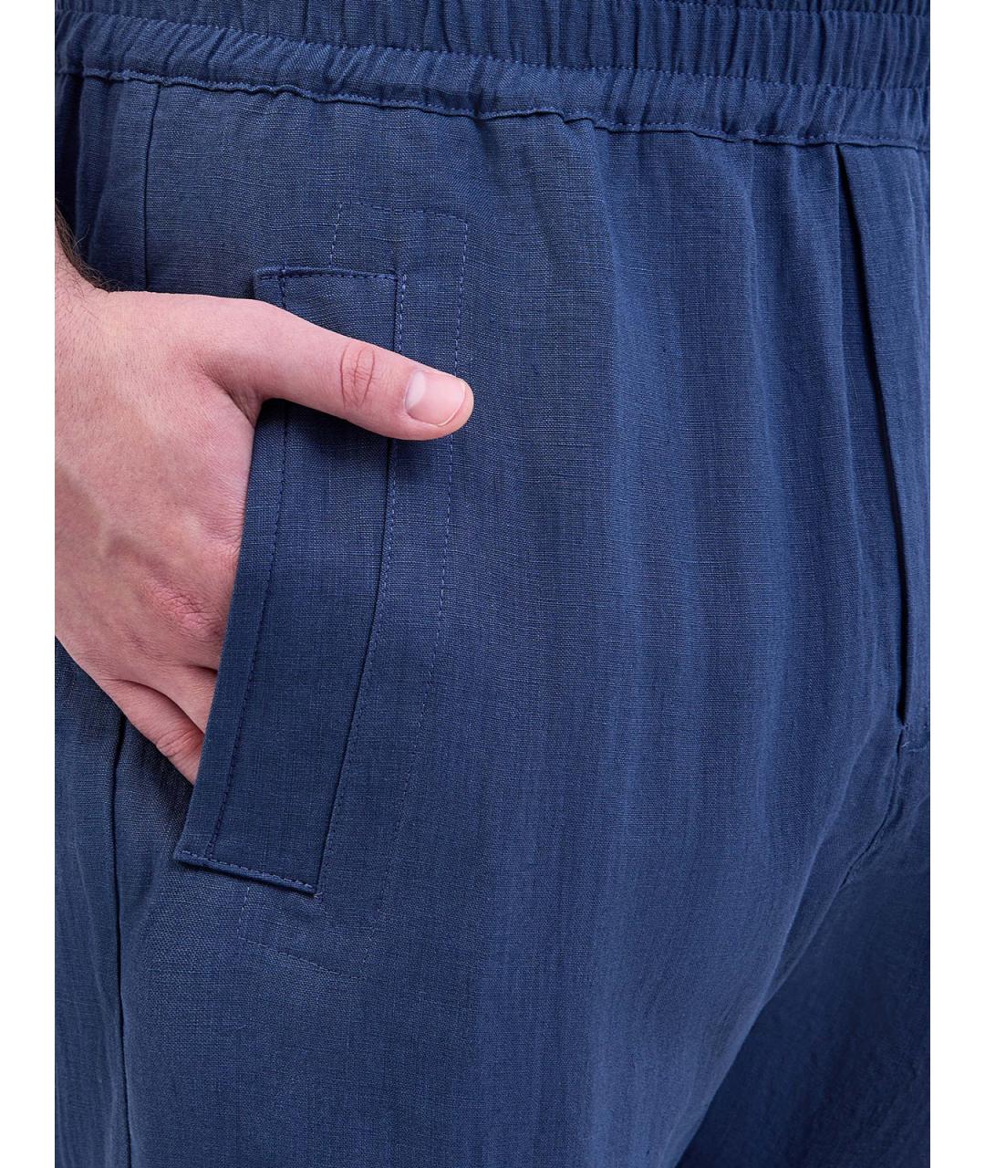 ELEVENTY Синие льняные повседневные брюки, фото 5