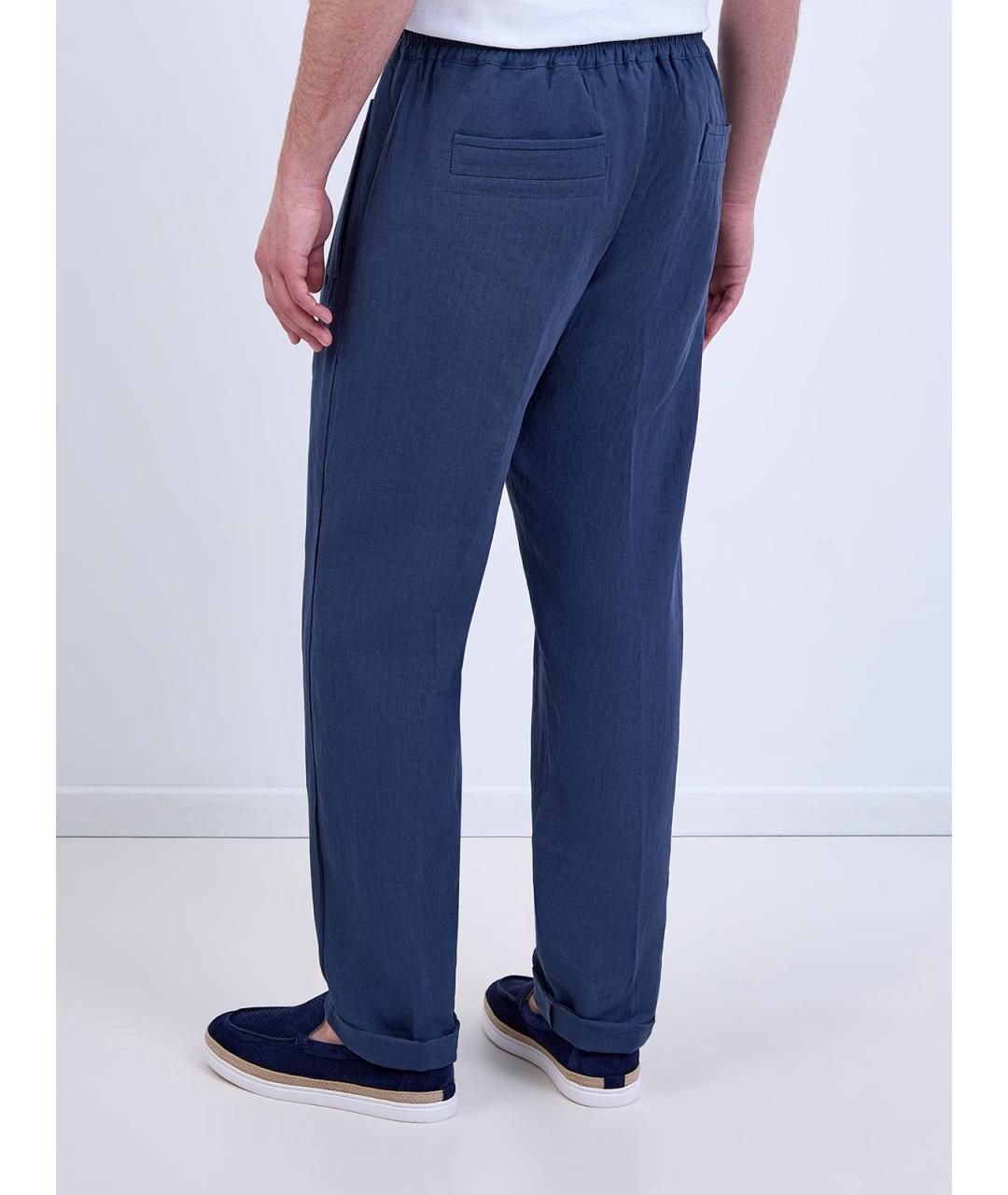 ELEVENTY Синие льняные повседневные брюки, фото 4