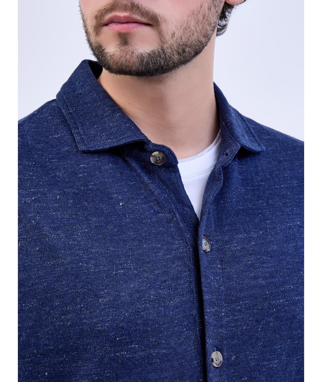 ELEVENTY Синяя льняная кэжуал рубашка, фото 5