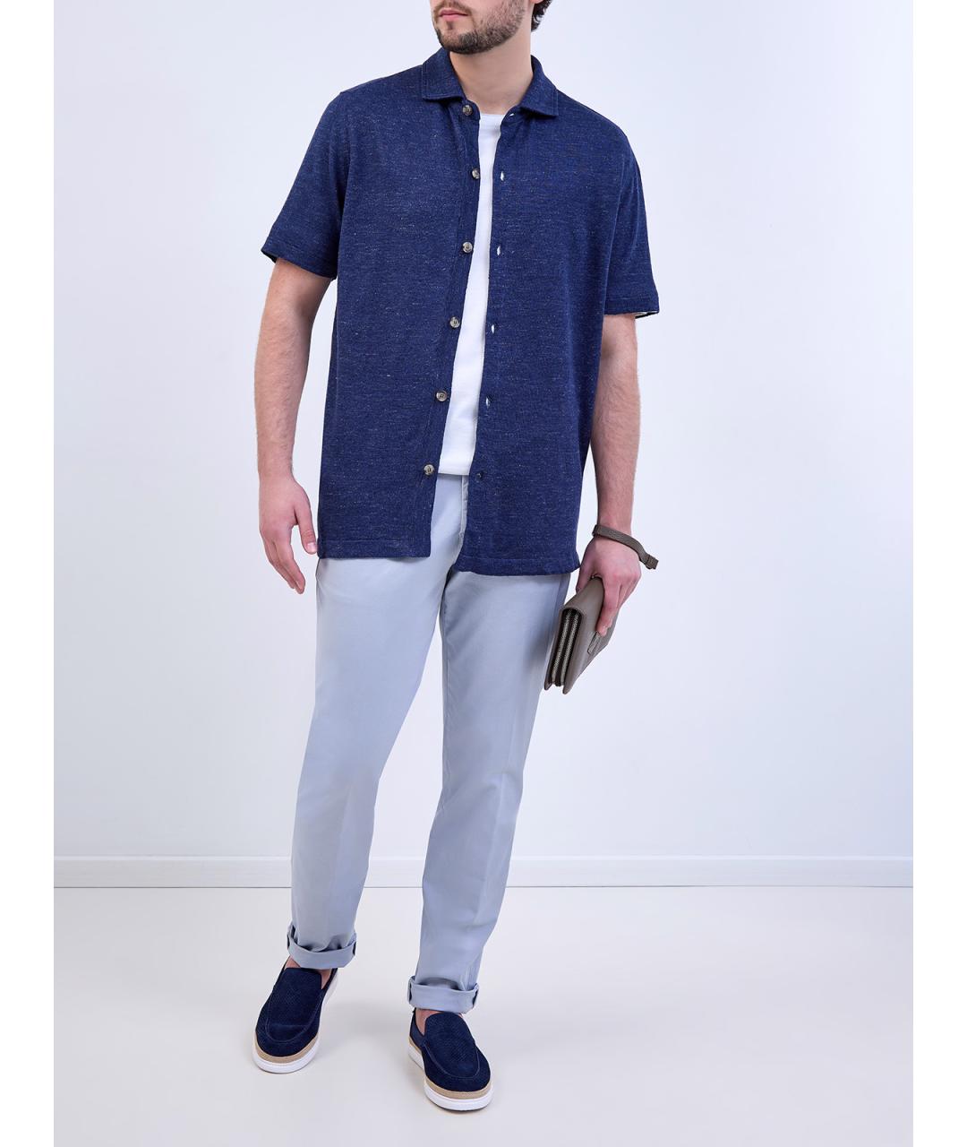 ELEVENTY Синяя льняная кэжуал рубашка, фото 2