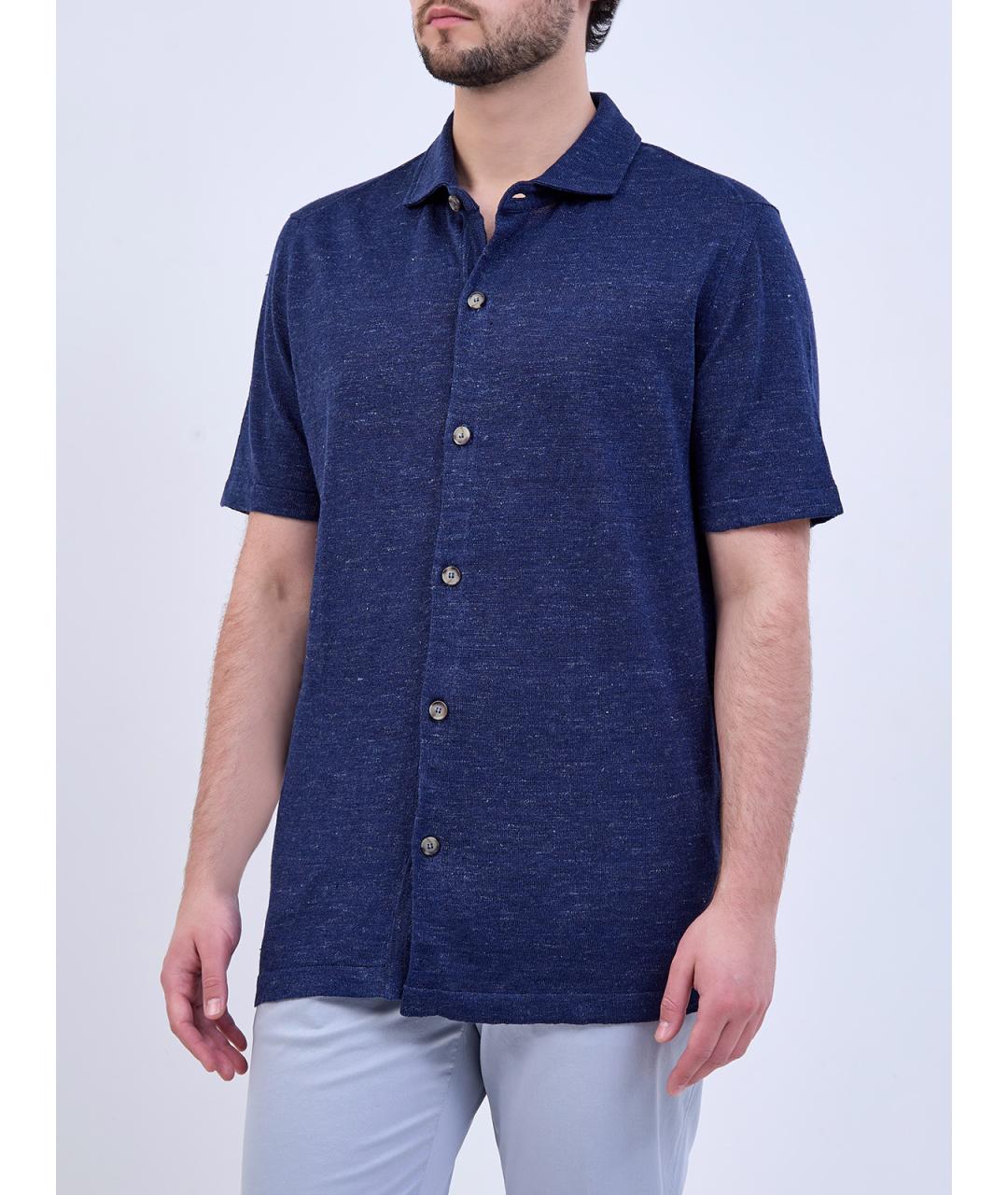 ELEVENTY Синяя льняная кэжуал рубашка, фото 3