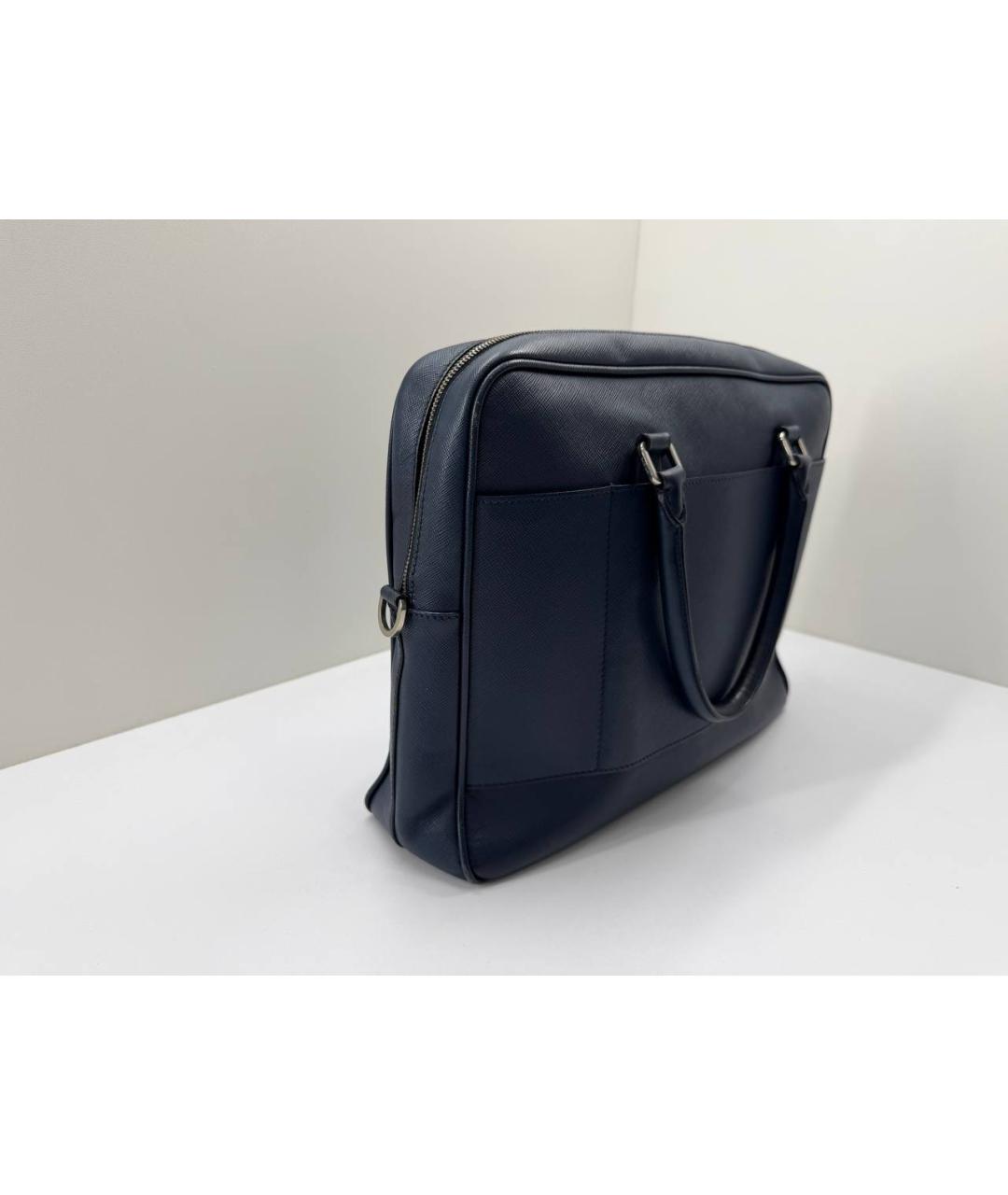 PRADA Темно-синий кожаный портфель, фото 8