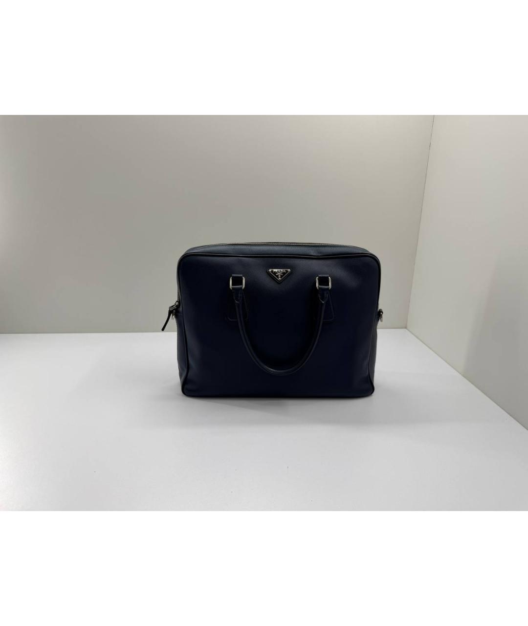 PRADA Темно-синий кожаный портфель, фото 10