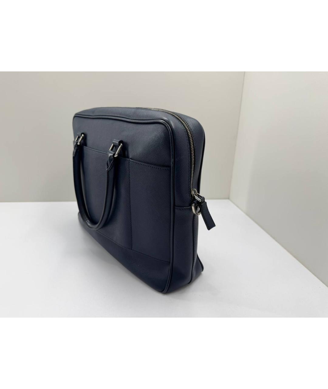 PRADA Темно-синий кожаный портфель, фото 9