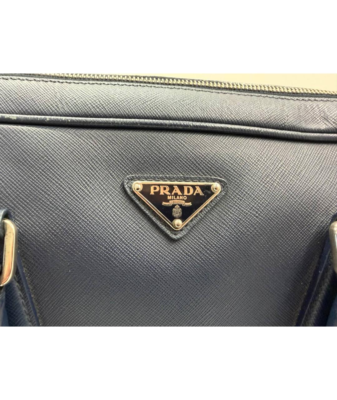 PRADA Темно-синий кожаный портфель, фото 3