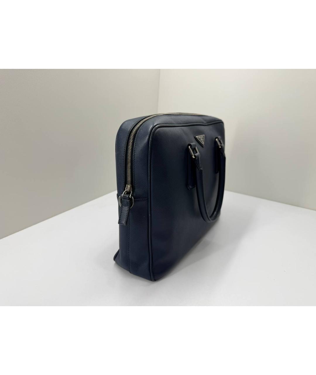 PRADA Темно-синий кожаный портфель, фото 5