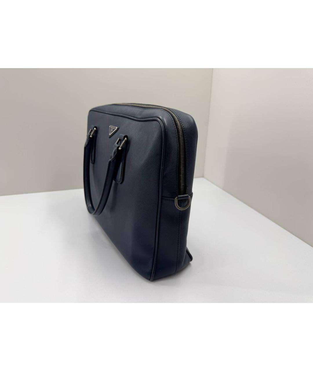 PRADA Темно-синий кожаный портфель, фото 6