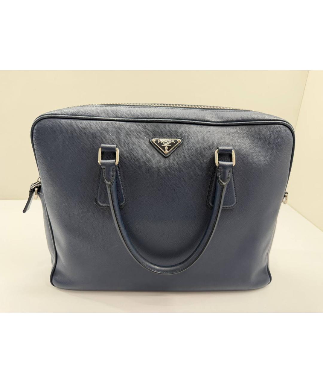 PRADA Темно-синий кожаный портфель, фото 2