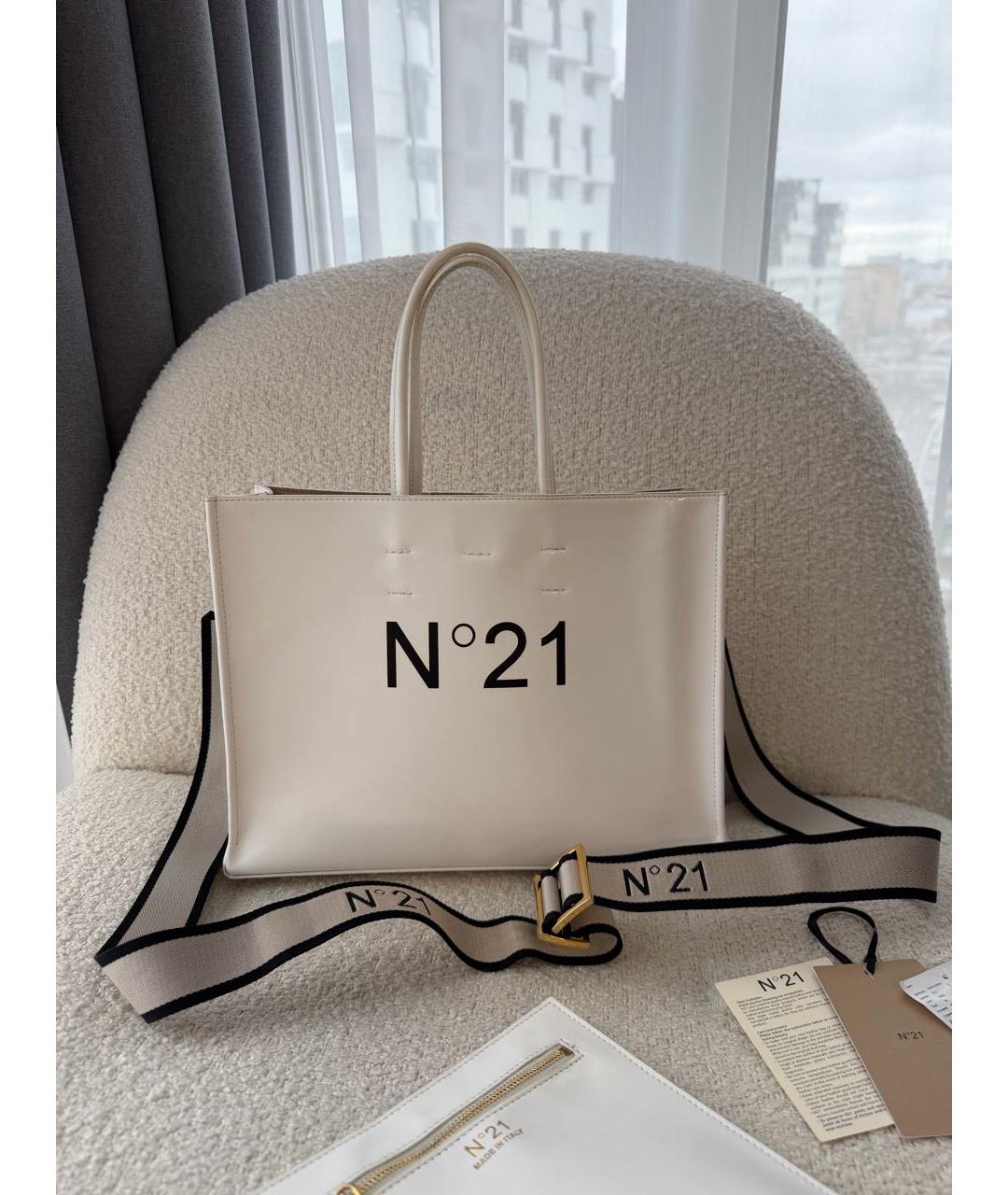 NO. 21 Белая сумка тоут из искусственной кожи, фото 9