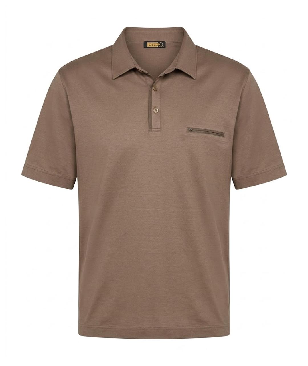 ZILLI Коричневое хлопковое поло с коротким рукавом, фото 1