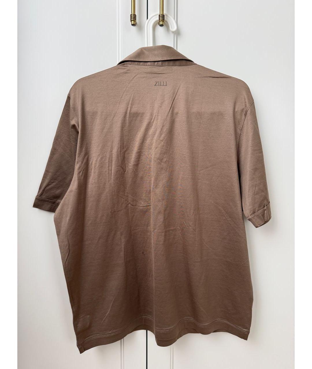 ZILLI Коричневое хлопковое поло с коротким рукавом, фото 2