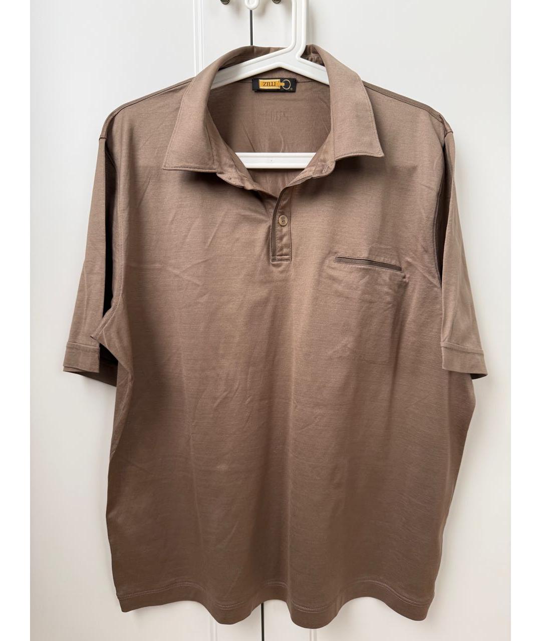 ZILLI Коричневое хлопковое поло с коротким рукавом, фото 5