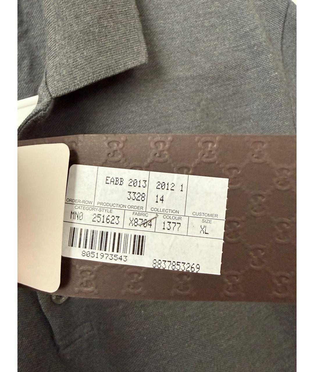 GUCCI Антрацитовое хлопковое поло с коротким рукавом, фото 4