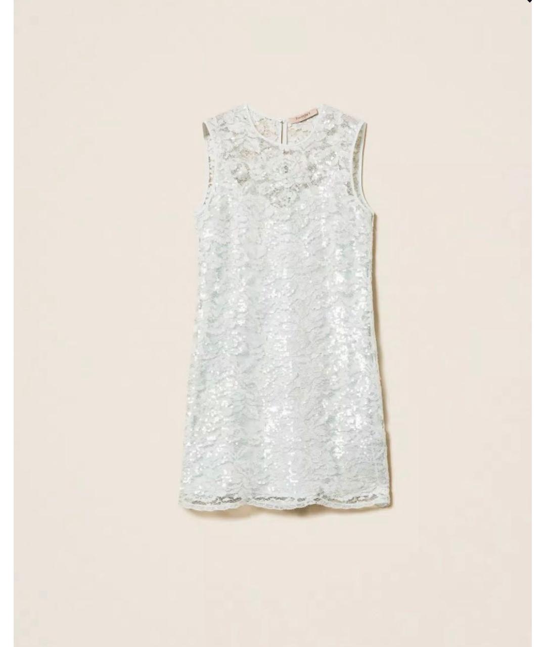 TWIN-SET Голубое кружевное коктейльное платье, фото 6