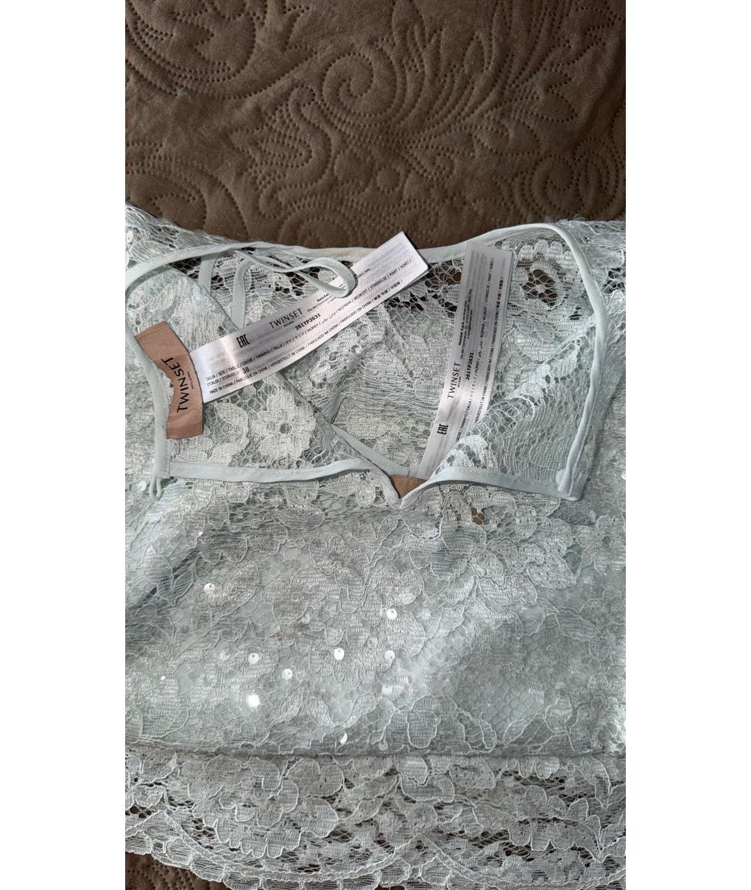 TWIN-SET Голубое кружевное коктейльное платье, фото 2