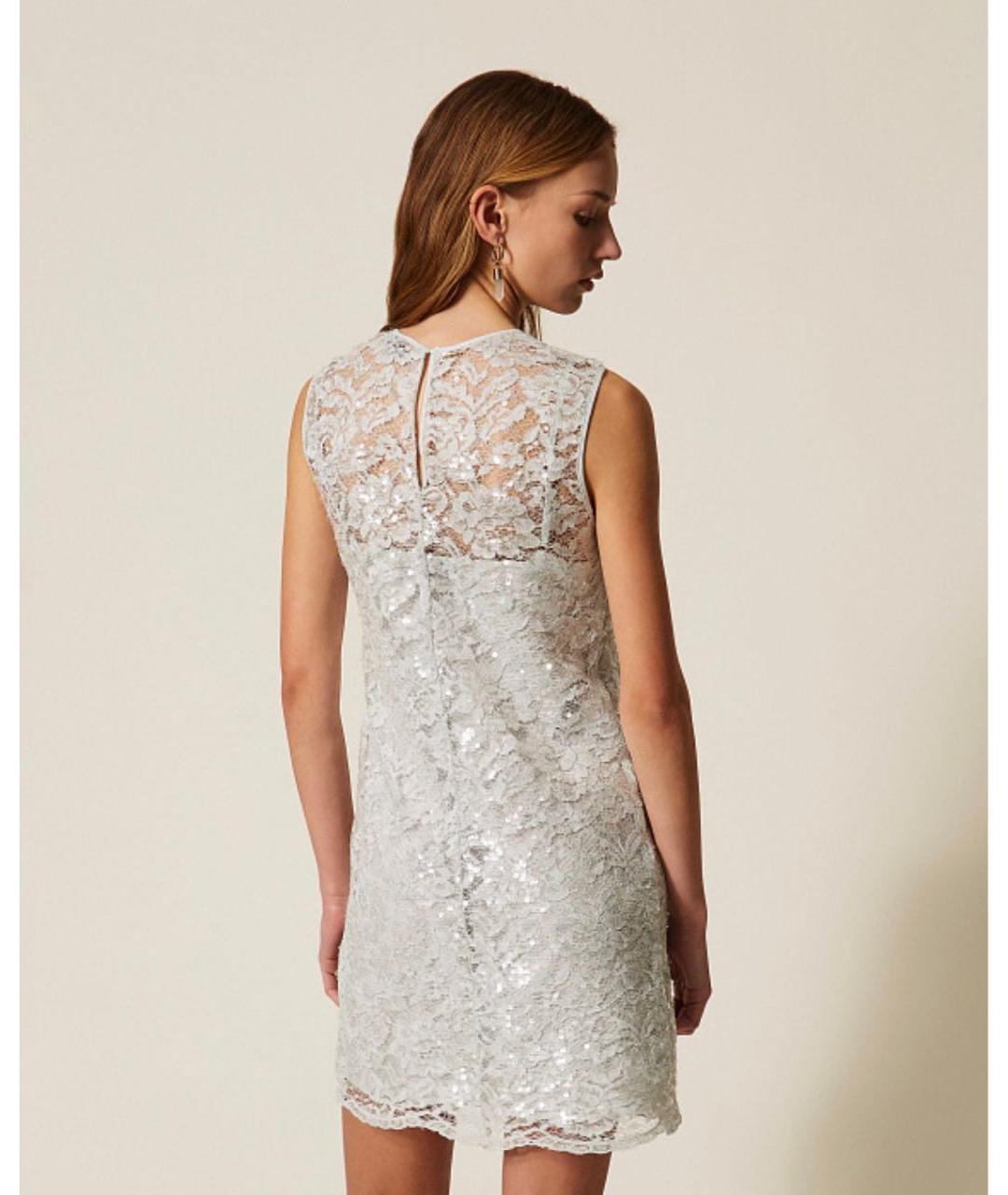 TWIN-SET Голубое кружевное коктейльное платье, фото 5