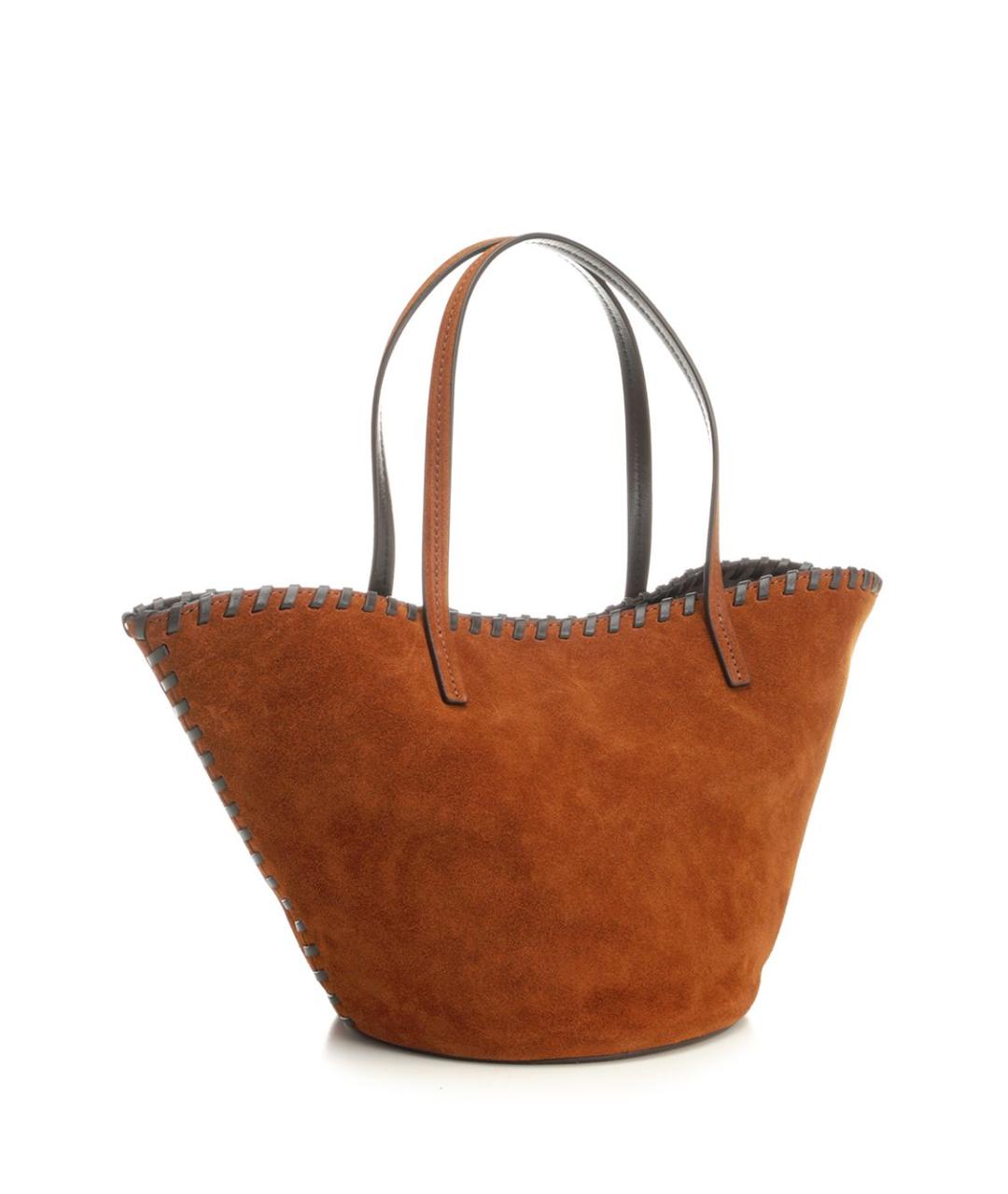 STAUD Коричневая кожаная сумка с короткими ручками, фото 2