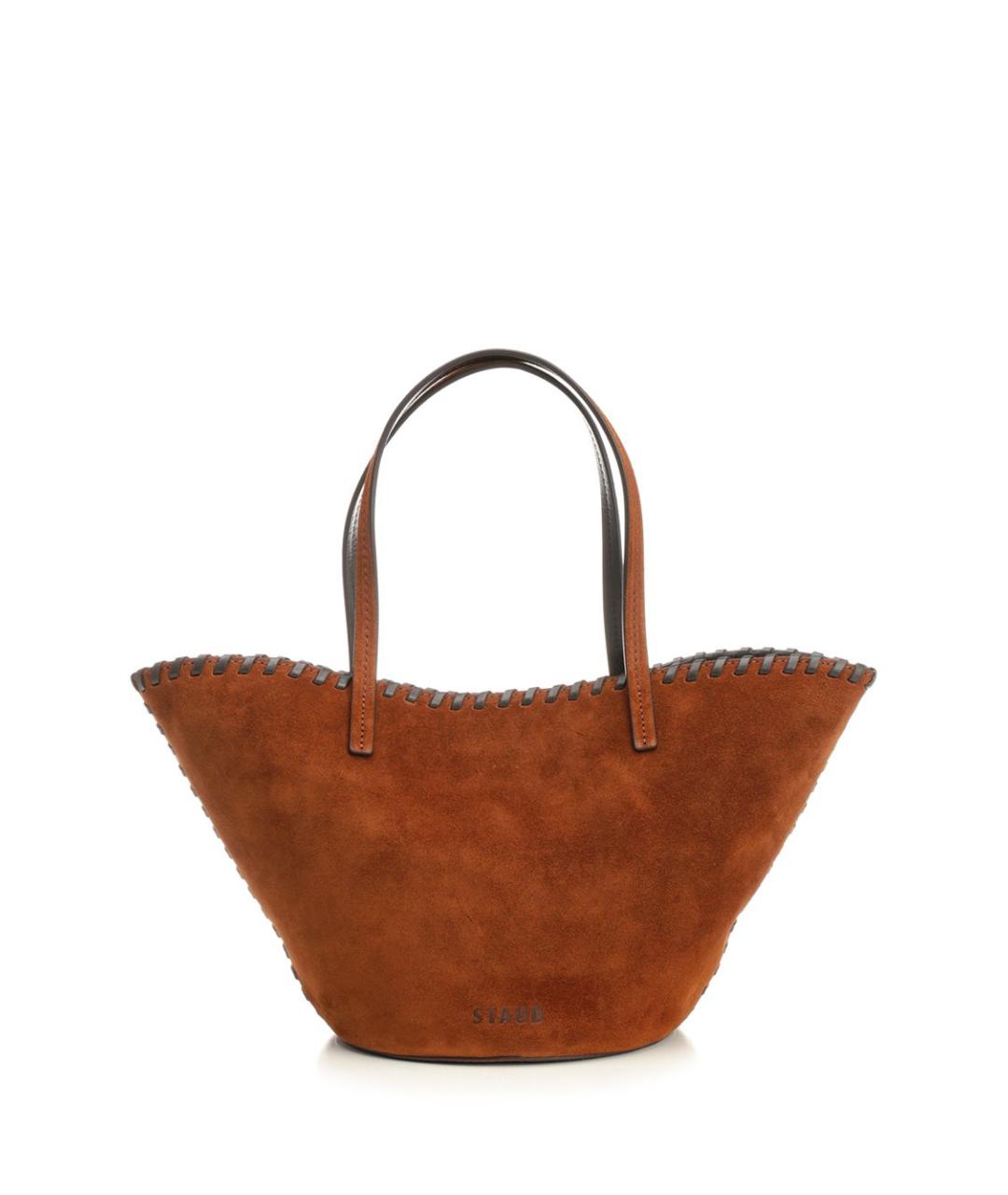 STAUD Коричневая кожаная сумка с короткими ручками, фото 3