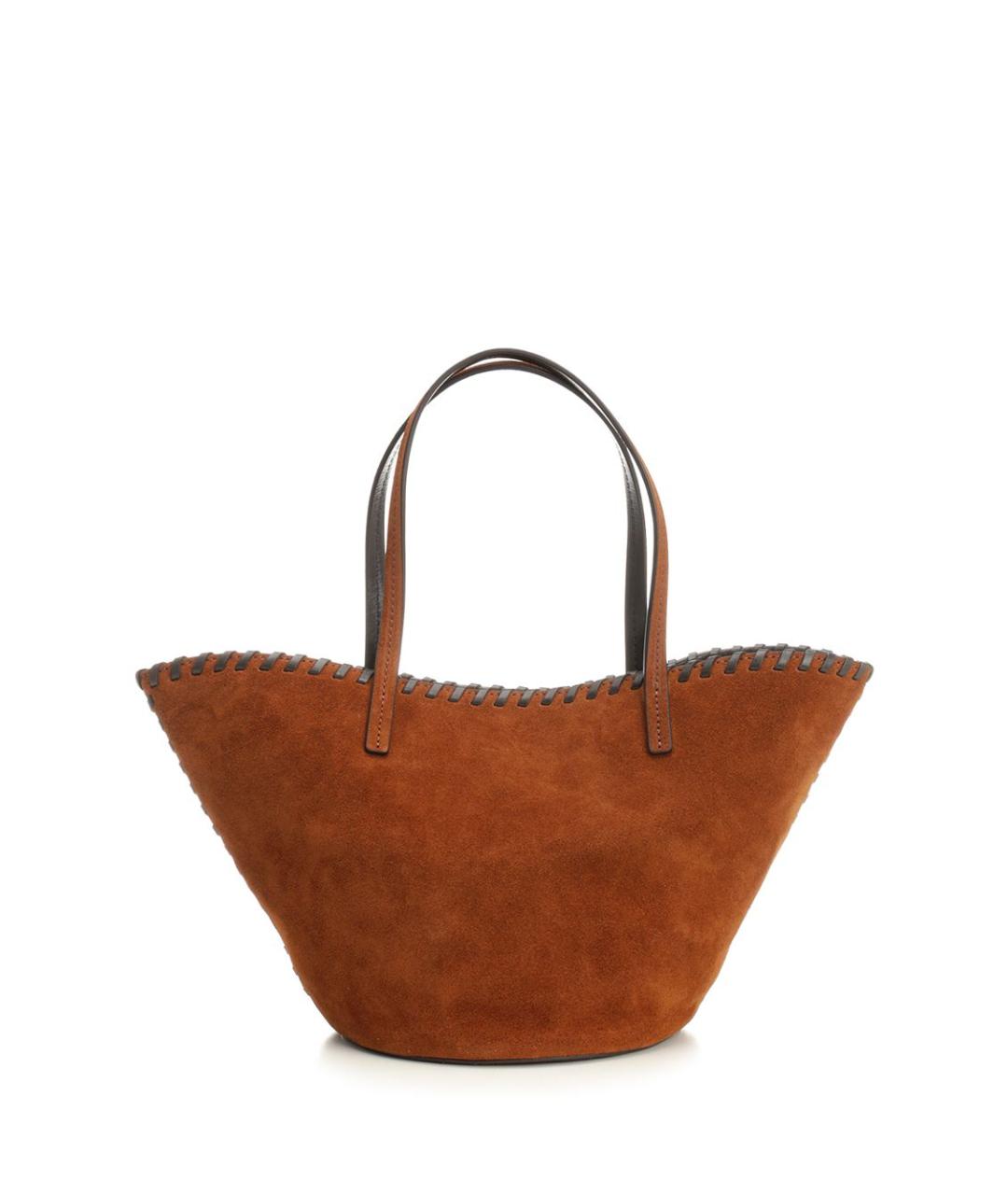 STAUD Коричневая кожаная сумка с короткими ручками, фото 1