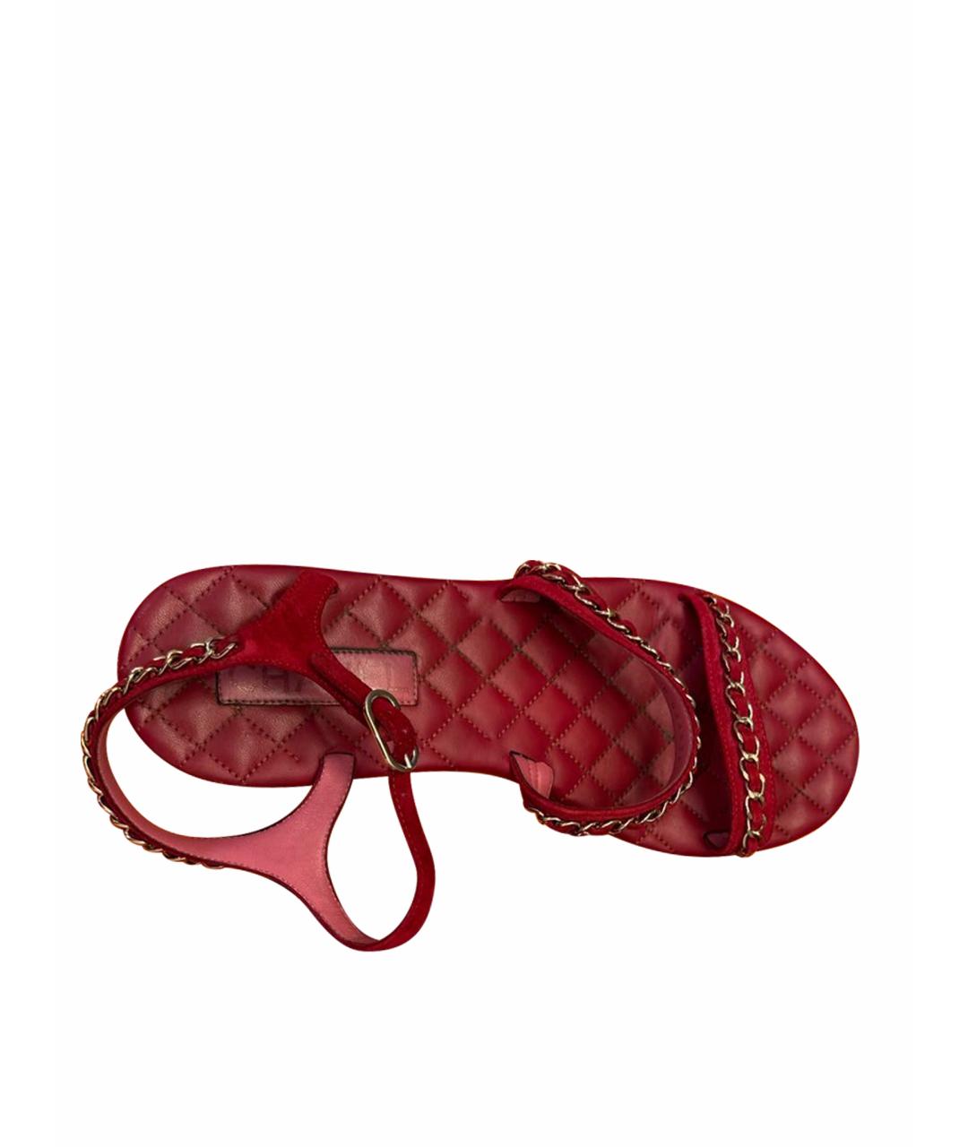 CHANEL Красные кожаные сандалии, фото 1