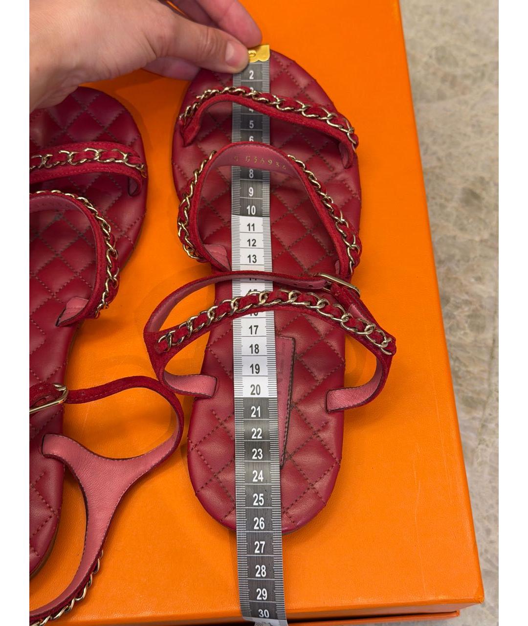 CHANEL Красные кожаные сандалии, фото 4