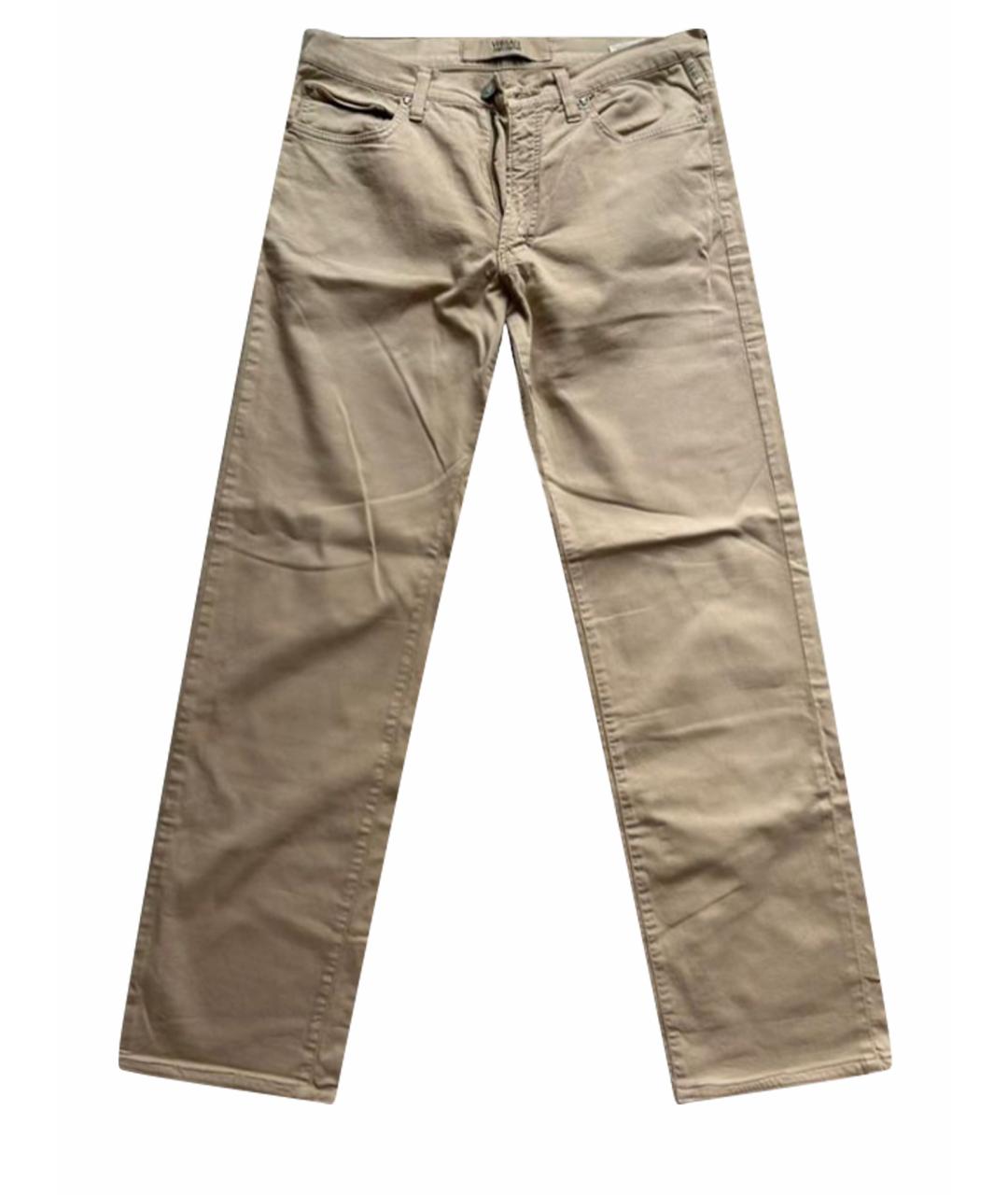 VERSACE JEANS COUTURE Бежевые хлопко-эластановые повседневные брюки, фото 1