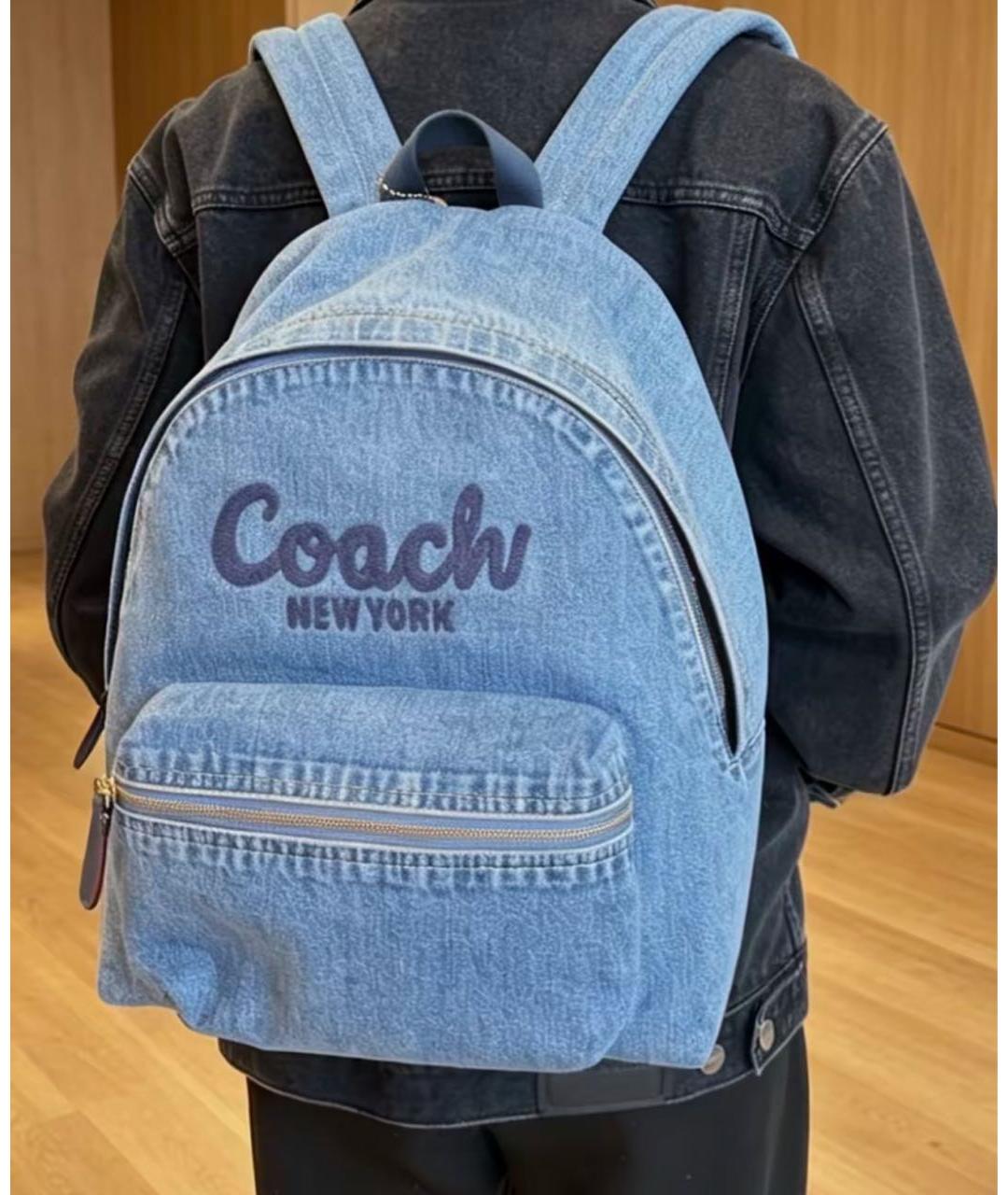 COACH Синий деним рюкзак, фото 6