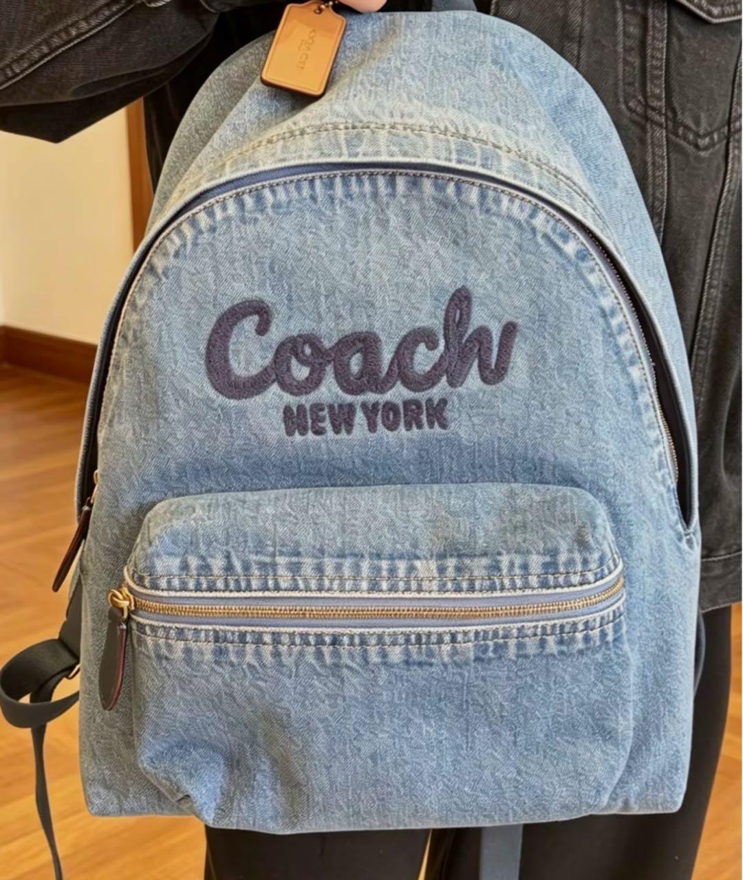 COACH Синий деним рюкзак, фото 7