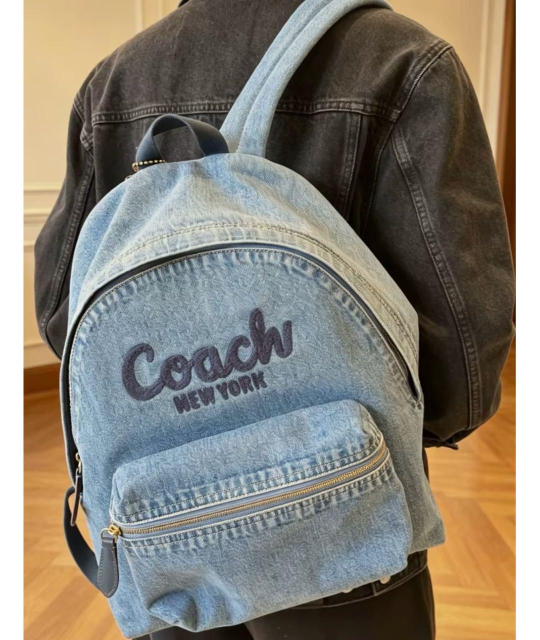 COACH Синий деним рюкзак, фото 5