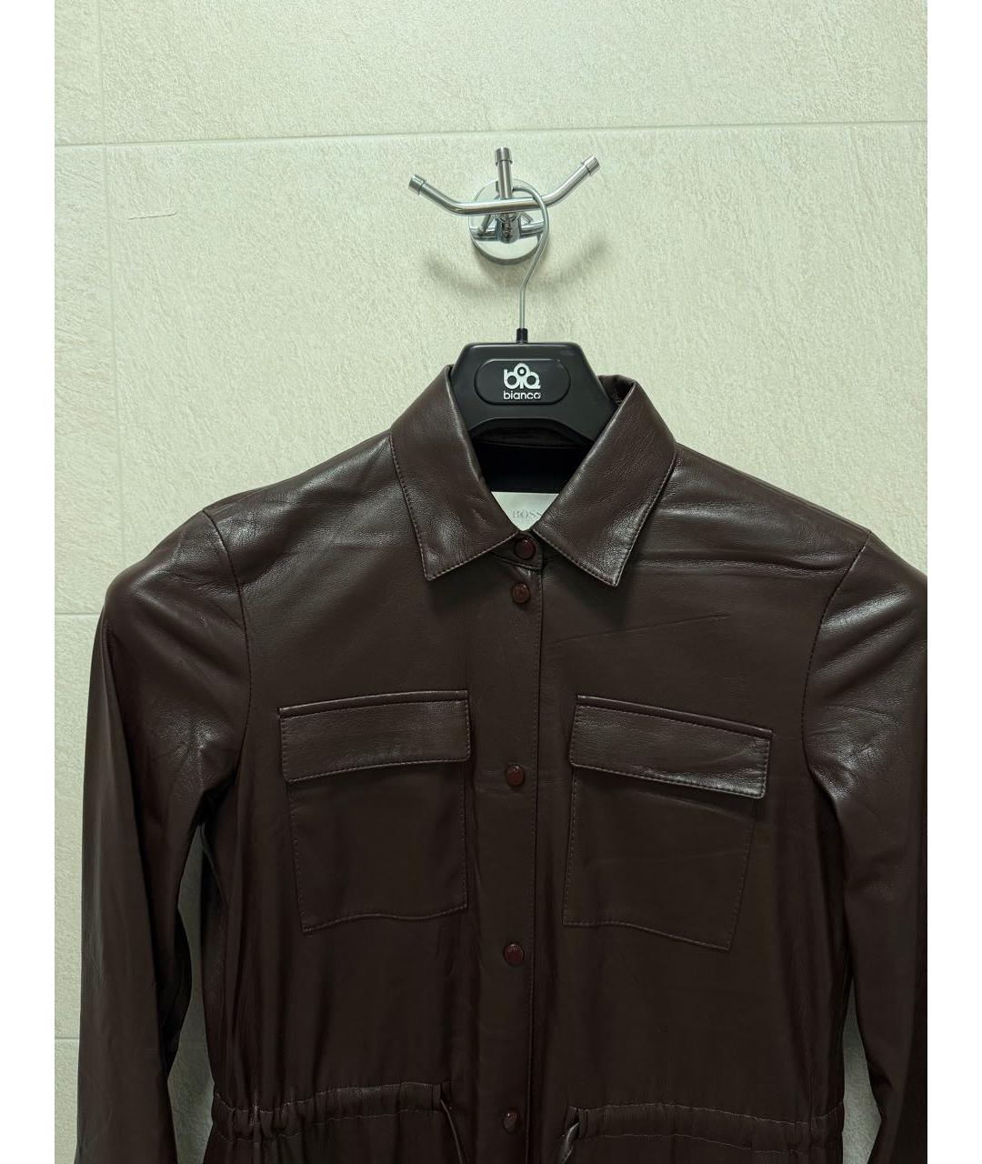 HUGO BOSS Бордовое кожаное повседневное платье, фото 3