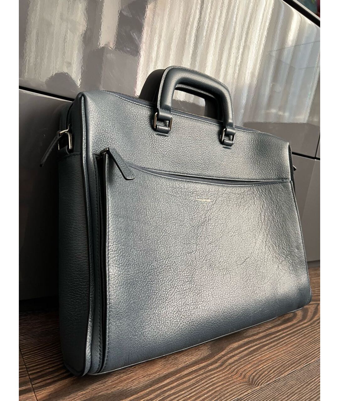 ZEGNA Синий кожаный портфель, фото 2