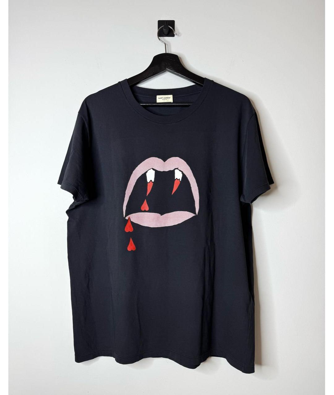 SAINT LAURENT Черная хлопковая футболка, фото 2