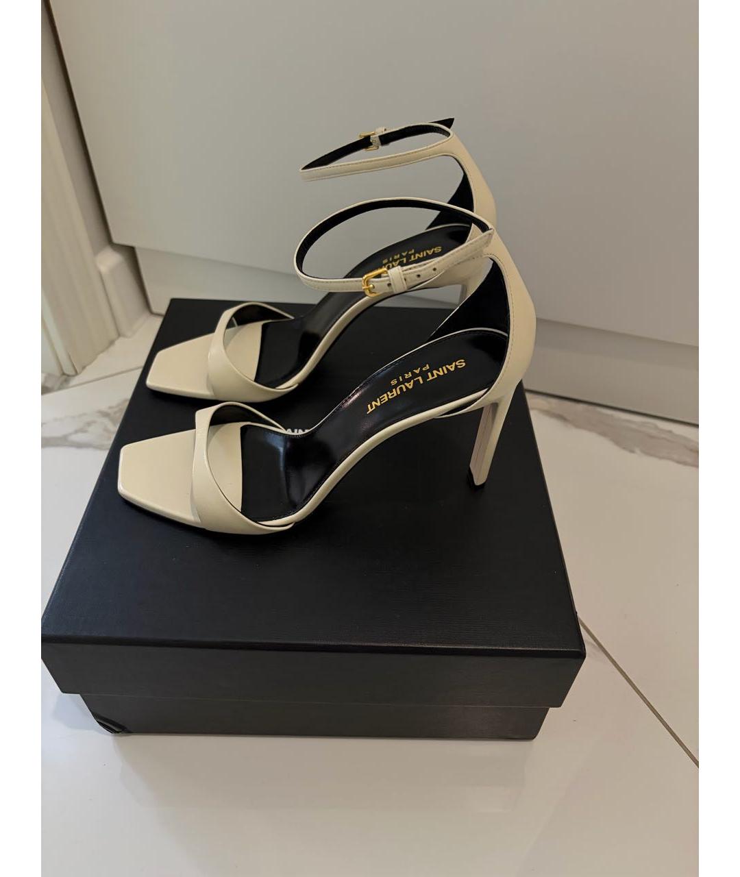 SAINT LAURENT Бежевые кожаные босоножки, фото 9