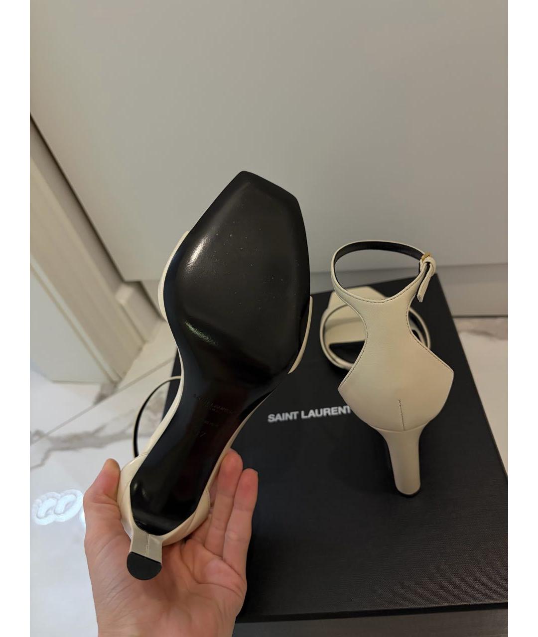 SAINT LAURENT Бежевые кожаные босоножки, фото 7