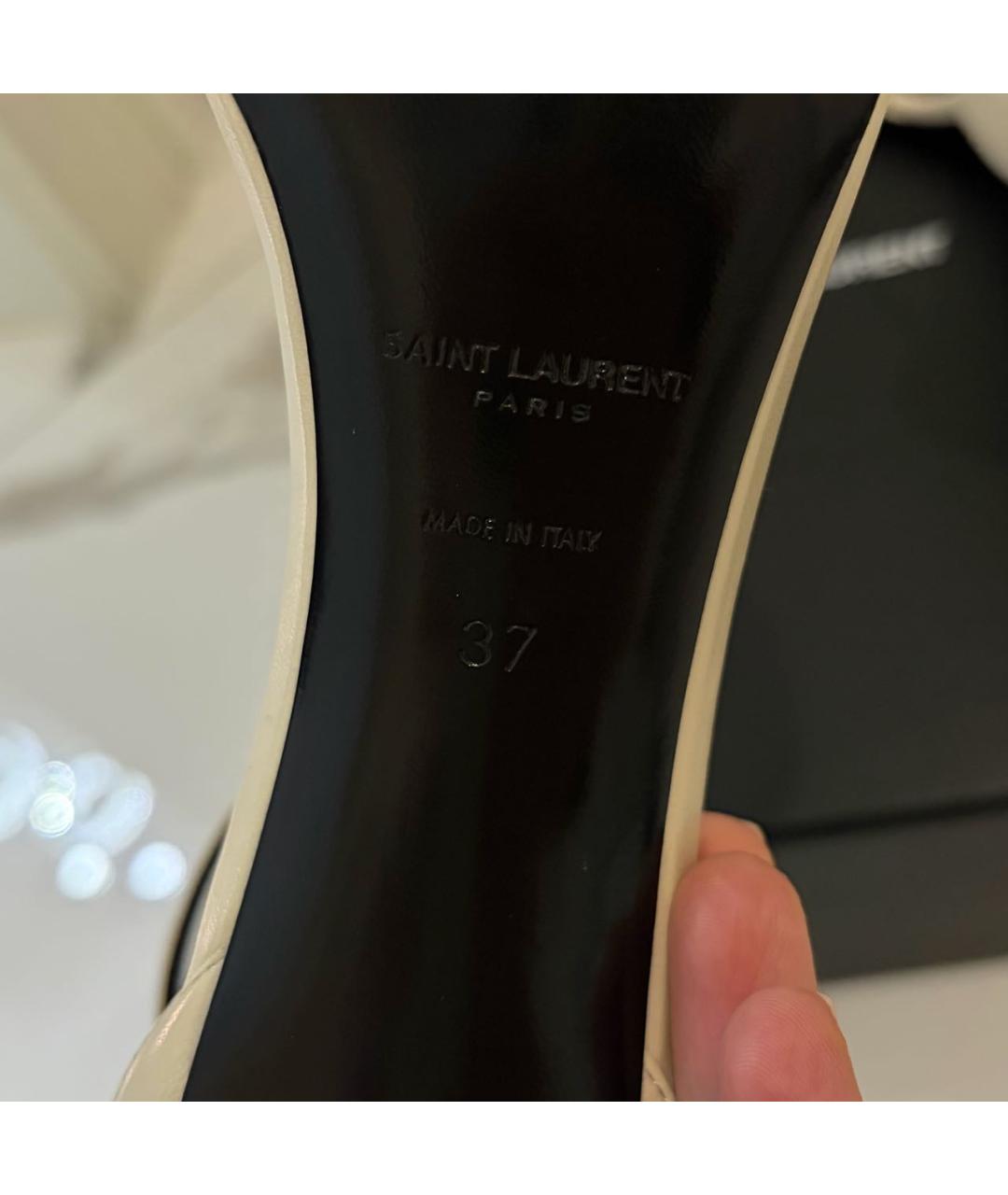 SAINT LAURENT Бежевые кожаные босоножки, фото 8